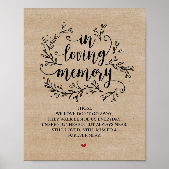 Rustic Vines Wedding In Loving Memory Sign (Front)