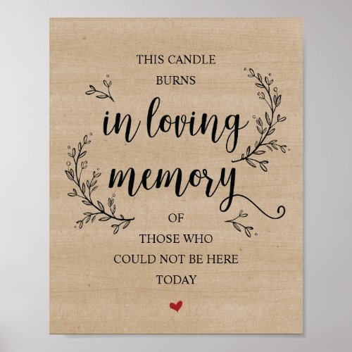 Rustic Vines Wedding Memorial CANDLE sign