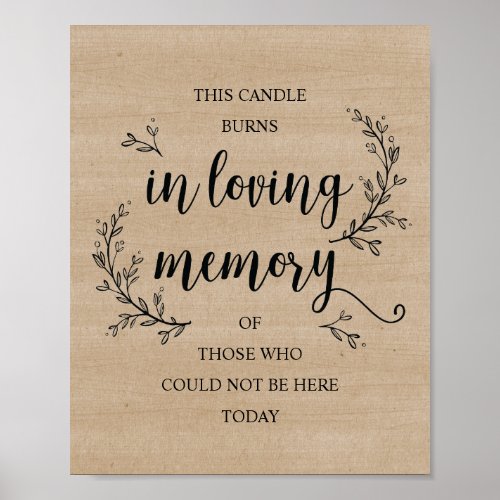 Rustic Vines Wedding Memorial CANDLE sign