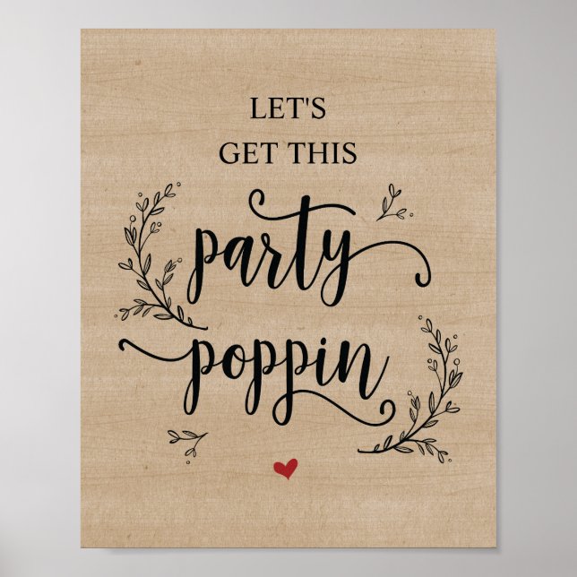 Rustic Vines Wedding party poppin sign poster (Front)