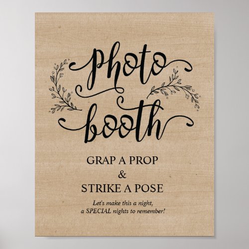 Rustic Vines Wedding Photo Booth Sign Poster