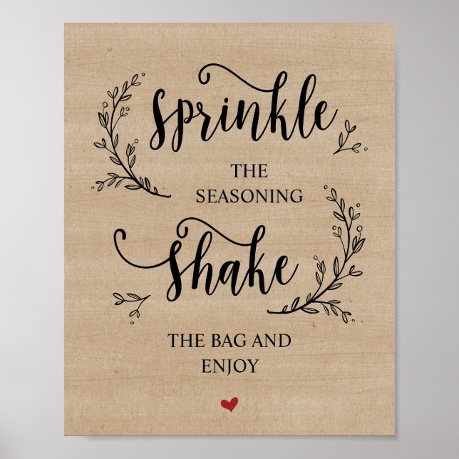 Rustic Vines Wedding Popcorn Bar Poster (Front)