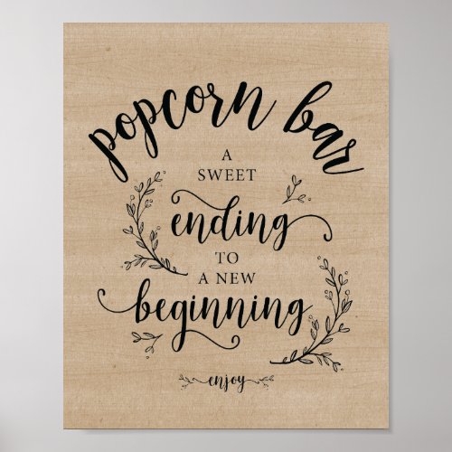 Rustic Vines Wedding popcorn bar sign poster