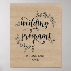 Rustic Vines Wedding Program sign