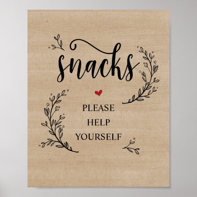 Rustic Vines Wedding Snacks sign (Front)