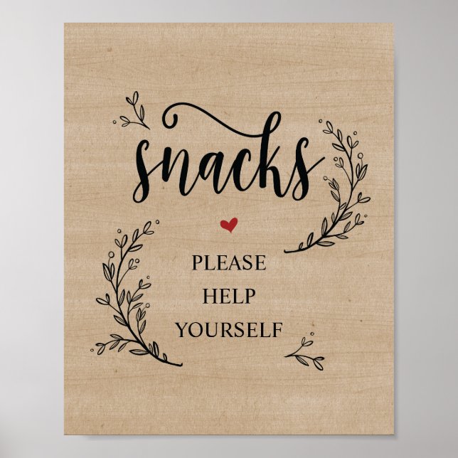Rustic Vines Wedding Snacks sign (Front)