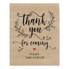 Rustic Vines Wedding Thank you Take favor sign