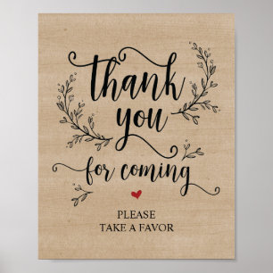 Rustic Vines Wedding Thank you Take favor sign