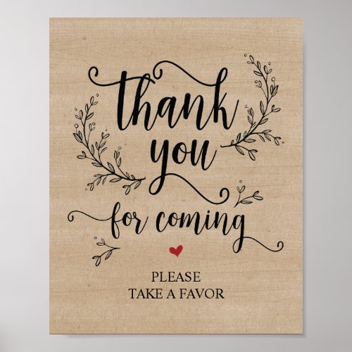 Rustic Vines Wedding Thank you Take favor sign