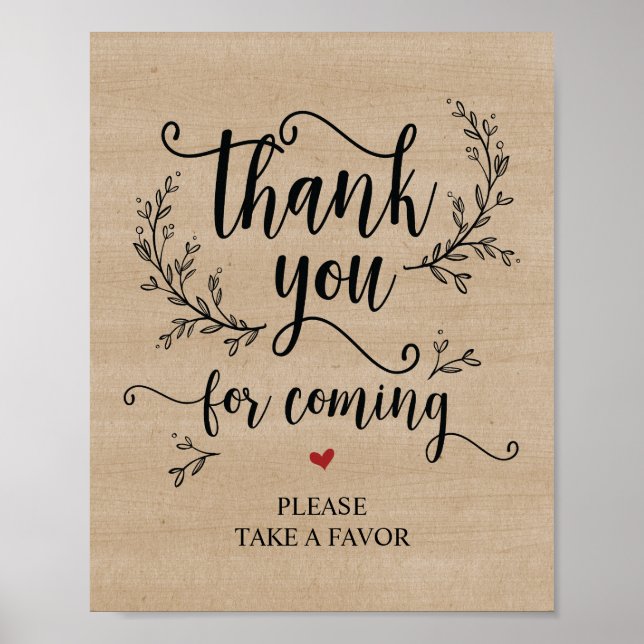 Rustic Vines Wedding Thank you Take favor sign (Front)
