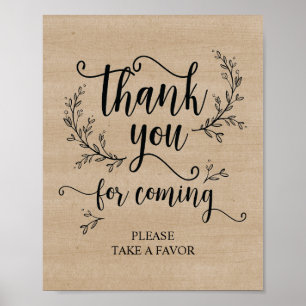 Rustic Vines Wedding Thank you Take favor sign