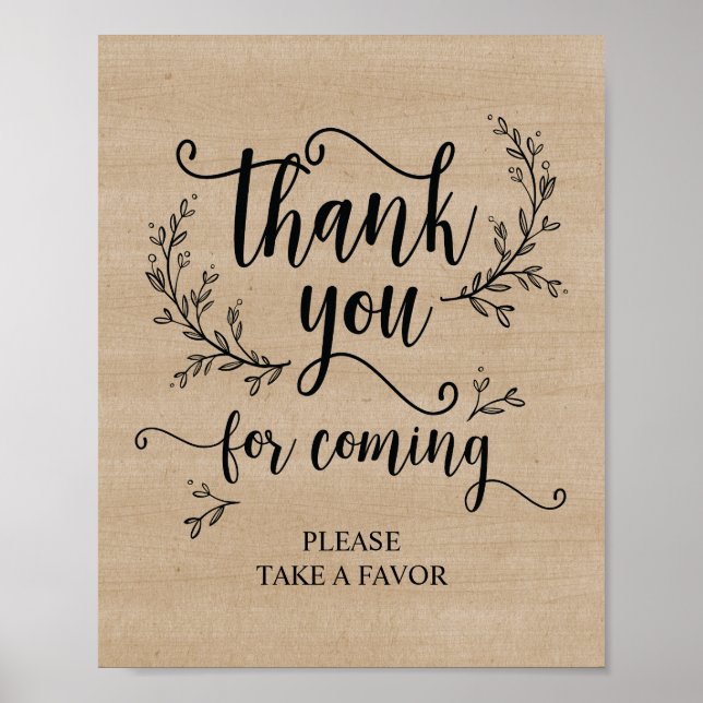 Rustic Vines Wedding Thank you Take favor sign (Front)
