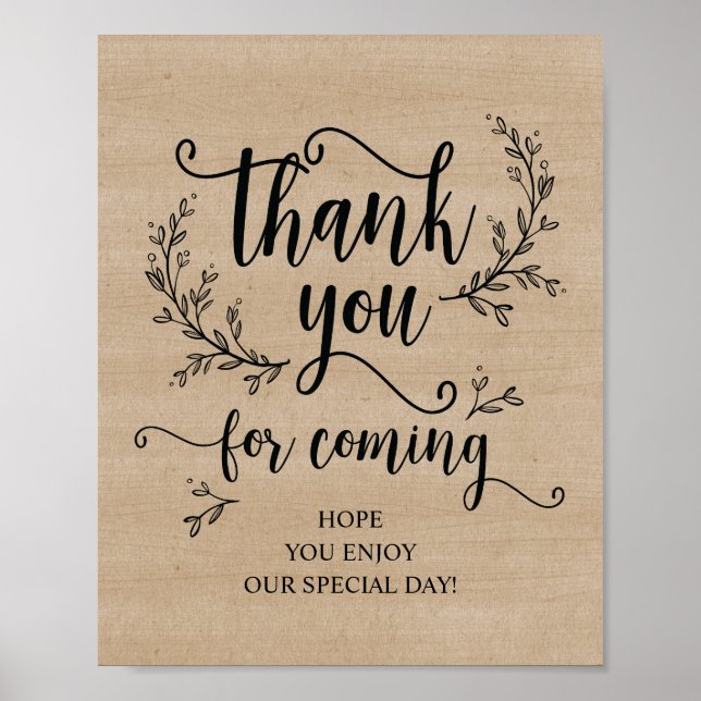 Rustic Vines Wedding Thank you Take sign (Front)