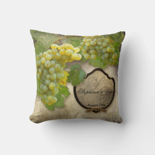 Rustic Vineyard Grapes Art Wine Label Home Decor Throw Pillow