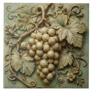 Rustic Vineyard Grapes Botanical Faux Relief Ceramic Tile