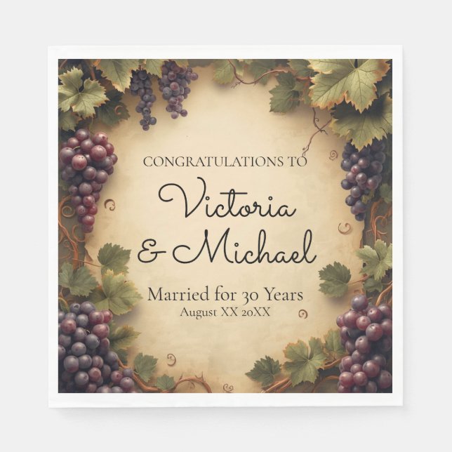 Rustic Vineyard Grapes Custom Name Napkins (Front)