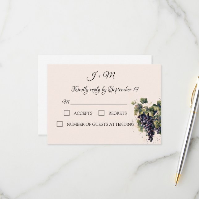 Rustic Vineyard Watercolor Grapes RSVP Card (Front/Back In Situ)