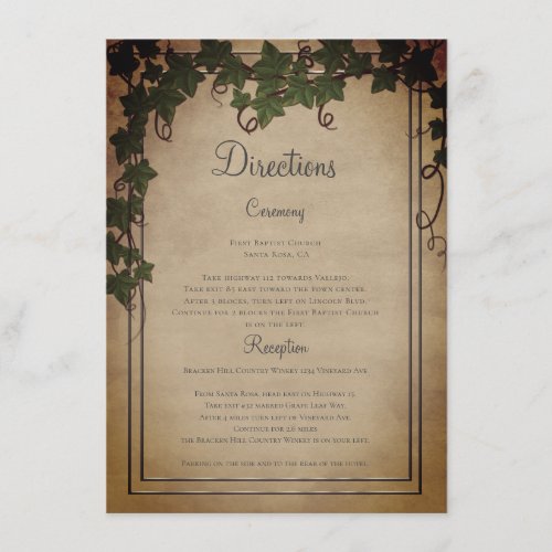Rustic Vineyard Wedding Ceremony Directions Enclosure Card
