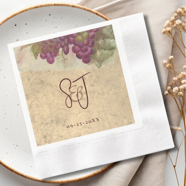 Rustic Vineyard Wedding Elegant Monogram Initials  Napkins (Creator Uploaded)