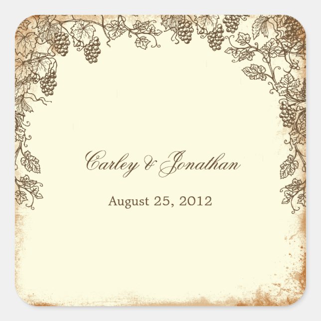 Rustic Vineyard Wedding Favor Sticker - Brown (Front)