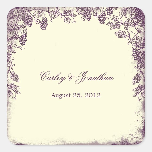 Rustic Vineyard Wedding Favor Sticker - Purple (Front)