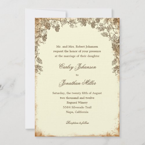 Rustic Vineyard Wedding Invitation - Brown