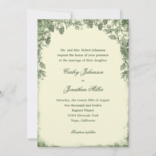 Rustic Vineyard Wedding Invitation - Green