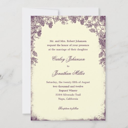 Rustic Vineyard Wedding Invitation - Purple