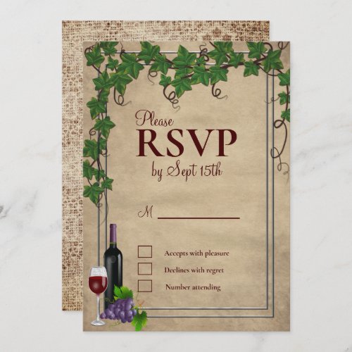 Rustic Vineyard Wedding RSVP Invitation