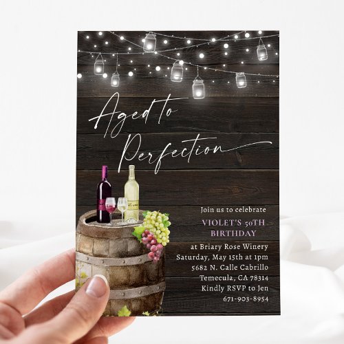 Rustic Vineyard Wine Birthday Aged To Perfection Invitation