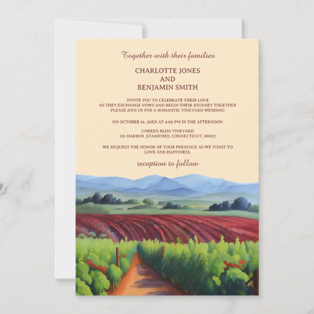 Rustic Vineyard Wine Color Wedding Invitation (Front)