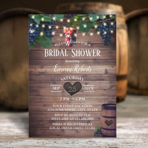 Rustic Vineyard Wine Grapes Autumn Bridal Shower Invitation