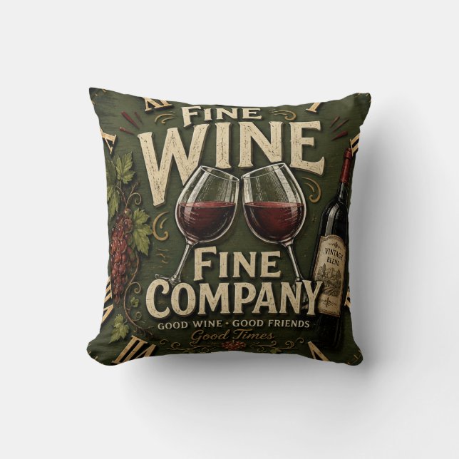 Rustic Vineyard Wine Lover Throw Pillow (Front)