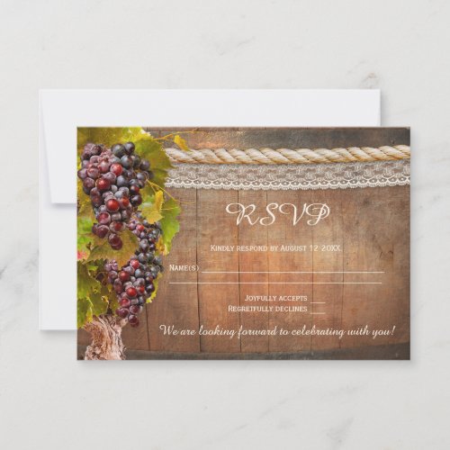 Rustic Vineyard Wine Themed Wedding RSVP Card