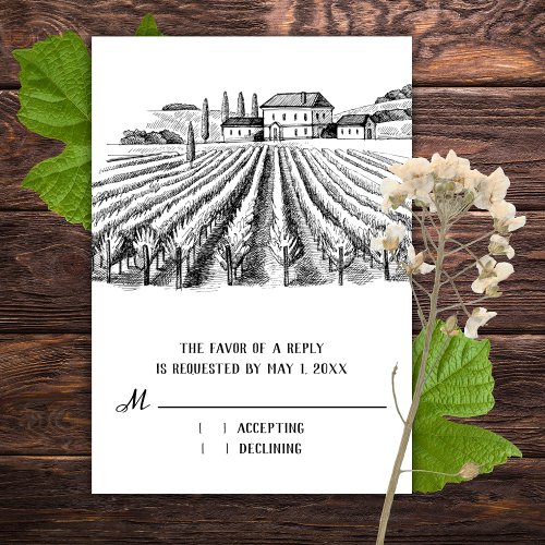 Rustic Vineyard Winery Artistic Wedding RSVP Card