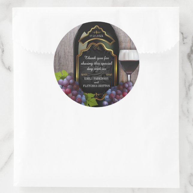 Rustic Vineyard Winery Wedding Thank You Favor Classic Round Sticker (Bag)