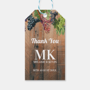 Rustic Vineyard Wood & Grapes Monogram Wedding Gift Tags