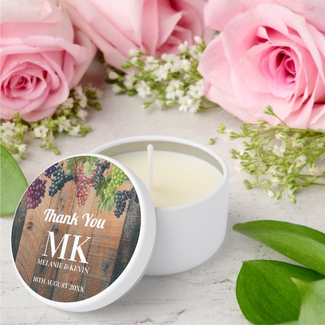 Rustic Vineyard Wood & Grapes Monogram Wedding Mini Candle Favors (Insitu (Wedding))