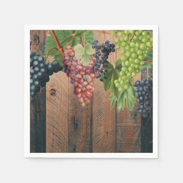 Rustic Vineyard Wood & Grapes Napkins (Front)
