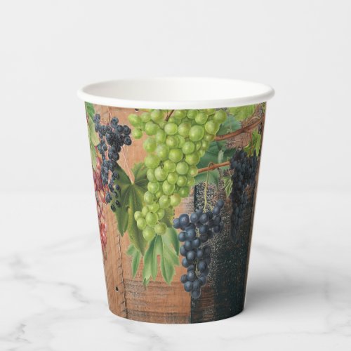 Rustic Vineyard Wood  Grapes  Paper Cups