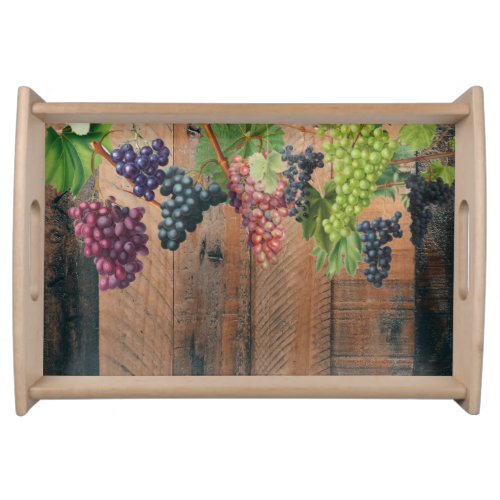 Rustic Vineyard Wood  Grapes Serving Tray