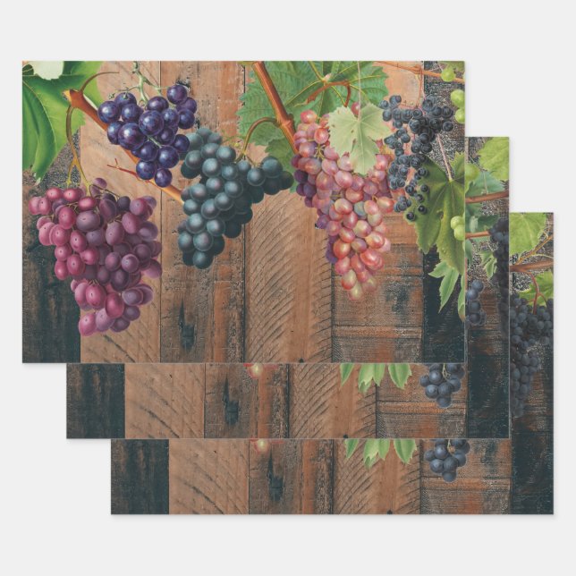 Rustic Vineyard Wood & Grapes  Wrapping Paper Sheets (Set)