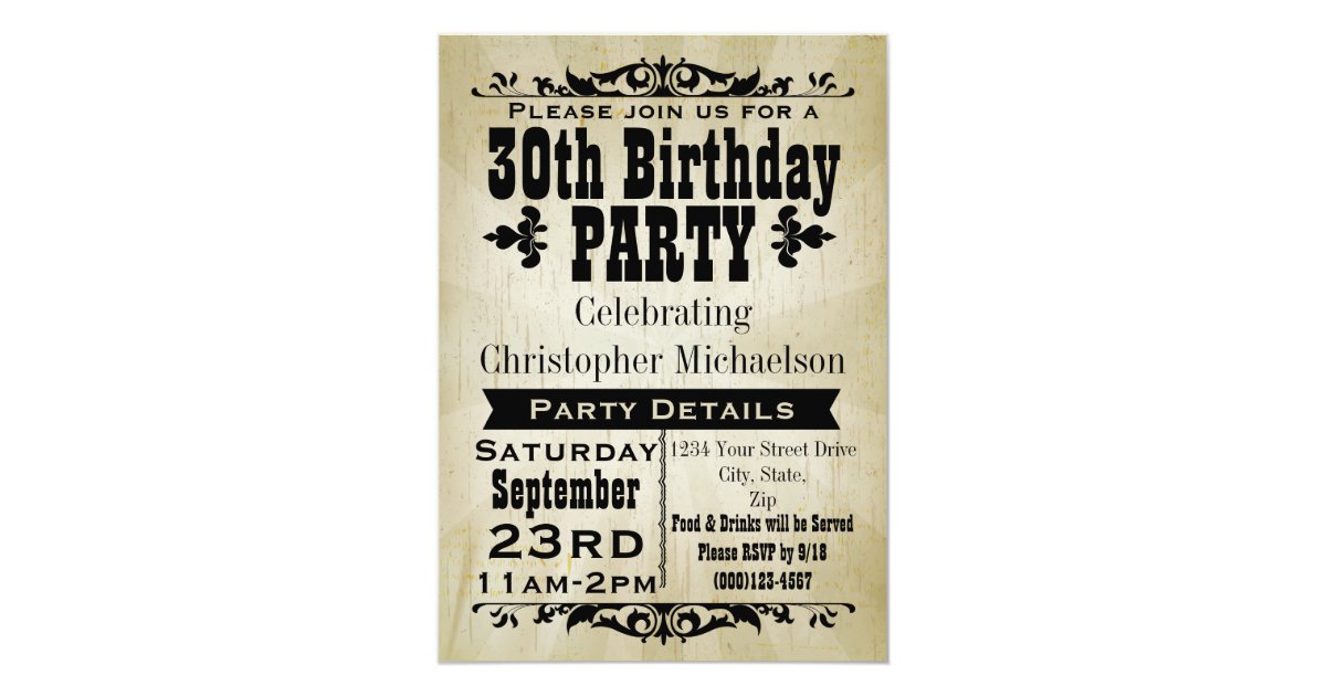 Rustic Vintage 30th Birthday Party Invitation | Zazzle.com