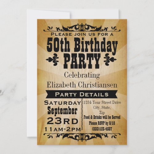 Rustic Vintage 50th Birthday Party Invitation