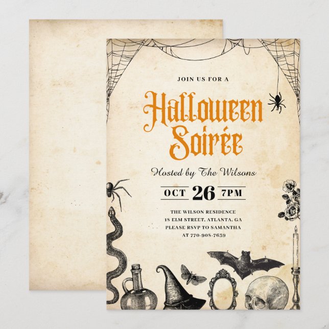 Rustic Vintage Adult Halloween Soirée Invitation (Front/Back)