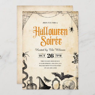 Rustic Vintage Adult Halloween Soirée Invitation