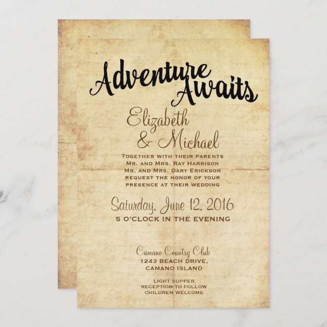 Rustic Vintage Adventure Travel Wedding Invitation (Front/Back)