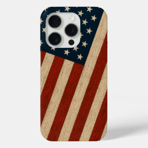 Rustic Vintage American Flag Wood Texture Patrioti iPhone 15 Pro Case