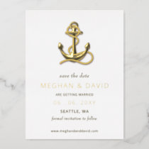 Rustic Vintage Anchor Nautical Save the Date  Foil Invitation Postcard