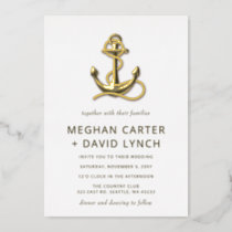 Rustic Vintage Anchor Nautical Wedding  Foil Invitation